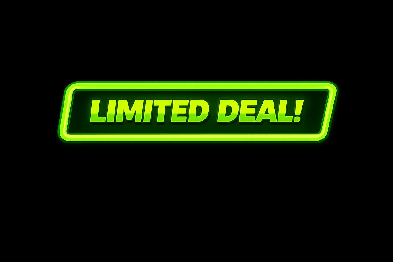 Neon green Limited Deal sign on a black background