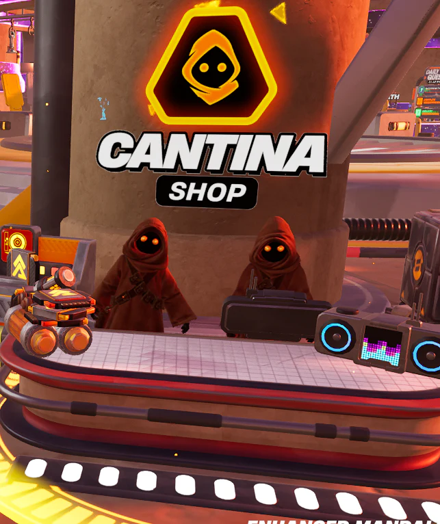 Droid Tycoon v1.23 Cantina Shop panel showing boosts, surges, and packs
